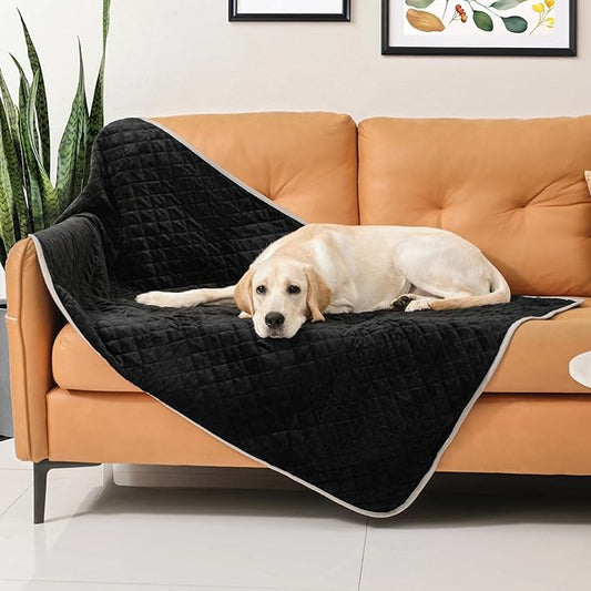 Reversible Dog Blankets 60" x 40" - Water-Resistant Pet Blankets with Plush Warm Side & Cooling Nylon Side - Machine Washable Large Dog Blanket for Car, Couch, Bed & Furniture - Grey/Black