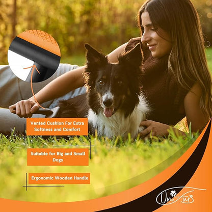 Black Dog Slicker Brush for Shedding & Grooming | Fluff & Volumize | Soft Bristles & Vented Cushion | Matt Rubberized Paint | Grippy Handle | Dog & Cat Brush | Wire Brush | Orange Details