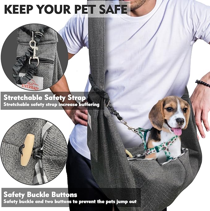 Dog and Cat Sling Carrier, Dog Carriers for Small Dogs with Padded Adjustable Shoulder Strap, Hands-Free Dog Bags for Travelling