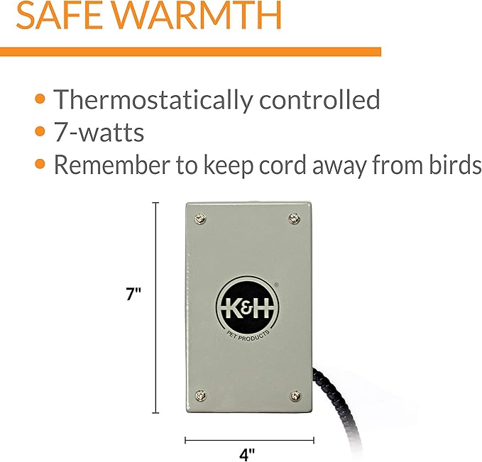 K&H Pet Products Snuggle-Up Bird Cage Heater, Bird Cage Accessory, Exotic Avian Warming Panel for Medium/Large Exotics Like Parrot, Cockatoo, Macaw, African Gray - Large 7 X 4in Gray 12V (Pack of 6)