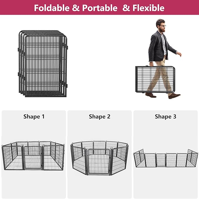 Dog Playpen with Extra Large Door Dog Fence Outdoor for Yard Indoor Dog Pen 32inch 24 Panels Dog Pens Outside Anti-Rust Pet Fence Portable Dog Fence for RV Camping Yard