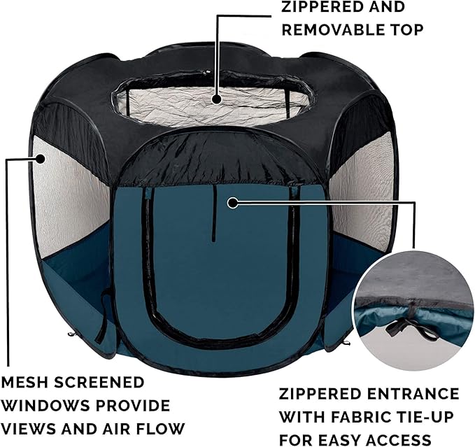 Furhaven Portable Dog Playpen Cat Tent, Pet playground/kennel foldable indoor outdoor zippered puppy crate - Sailor Blue, Extra Large
