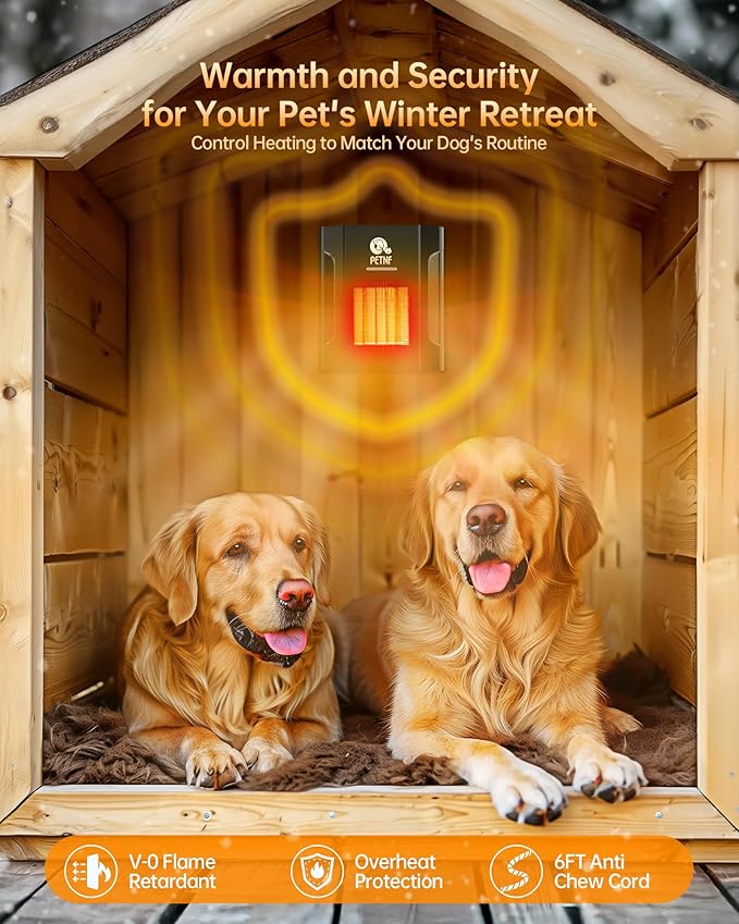 Dog House Heater, Pet House Heater with Thermostat & WiFi APP Remote Control, 300W Safe Dog Heaters for Outside Dog House Cat Outdoor with Adjustable Temp & Timer & 6FT Anti Chew Cord, Easy to Install