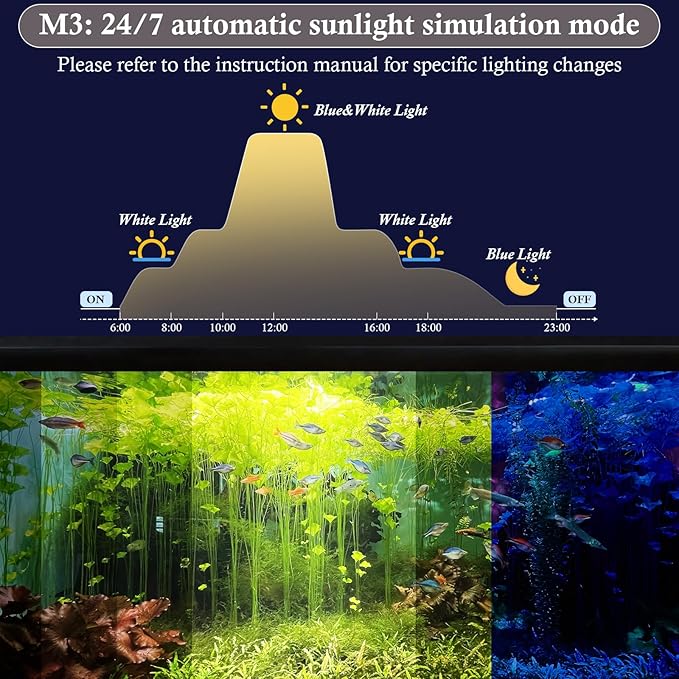 Dirvin 7inch Submersible Aquarium LED Light for Fish Tank, 24/7 Cycle Fish Tank Light with Timer, 9 LED Beads 3 Colors 3 Modes Brightness Adjustable, 3.5W