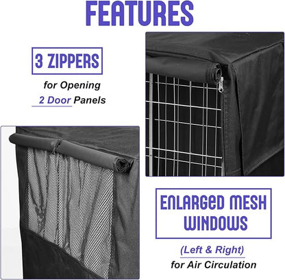 42 inch Dog Crate Cover Double Door, Low Odor 600D Oxford Fabric Kennel Cover, 2 Breathable Mesh Windows, Indoor Outdoor Dog Crate Cover 42 inch (NO CAGE)
