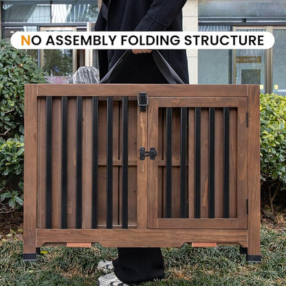 Wooden Dog Crate Furniture,Foldable and Portable Dog Kennel Furniture Indoor,Decorative Dog Crate End Table No Assembly.(Large,Maroon)