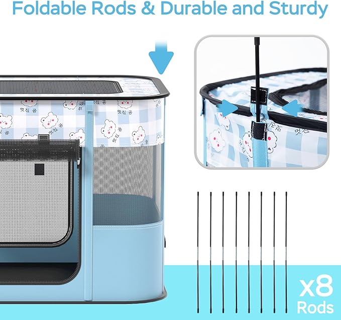 Portable Pet Playpen Cat Cages Indoor， 35.4" L x 27.6" W x 23.6" H Collapsible Dog Crates Made of 600D Oxford Material Tent Kennel Playpen for Dogs Cat and Rabbit Travel Dog Playpen Indoor (L, Blue)