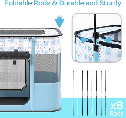 Portable Pet Playpen Cat Cages Indoor， 35.4" L x 27.6" W x 23.6" H Collapsible Dog Crates Made of 600D Oxford Material Tent Kennel Playpen for Dogs Cat and Rabbit Travel Dog Playpen Indoor (L, Blue)