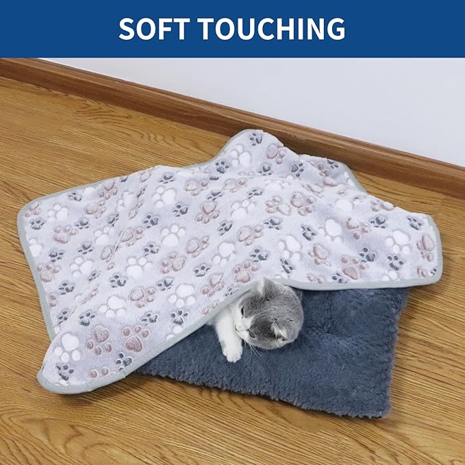 BVAGSS 6 Pack Small Dog Blanket, Super Soft Warm Pet Cover Blankets, Paw Print Puppy Fleece Flannel Blanket for Small Medium Dogs and Cats MW003