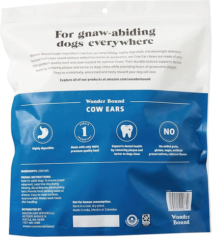 Amazon Brand – Wonder Bound Cow Ears Dog Treats, Pack of 12, Beef, Highly Digestible, Minimally Processed