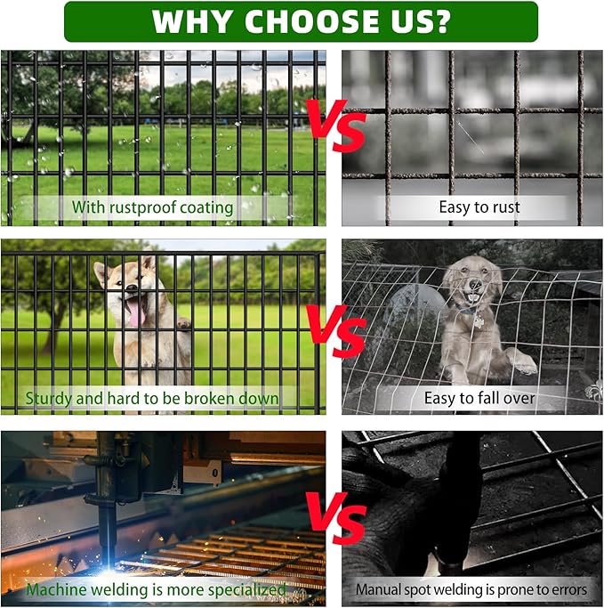 10 Panels Garden Fencing Animal Barrier with Lock, 40 in(H) X 24 ft(L) Dog Fence Outdoor for Yard Rustproof No Dig Decorative Tall Garden Fence Metal Wire Panel Border Rabbit Ground Stakes Fencing