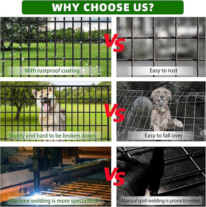 10 Panels Garden Fencing Animal Barrier with Lock, 33 in(H) X 24 ft(L) Dog Fence Outdoor for Yard Rustproof No Dig Decorative Tall Garden Fence Metal Wire Panel Border Rabbit Ground Stakes Fencing