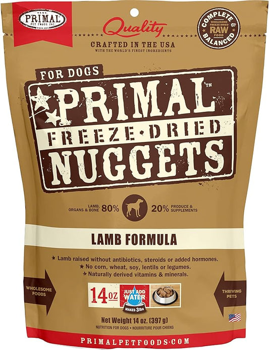 Primal Freeze Dried Raw Dog Food Nuggets, Lamb, Complete & Balanced Meal, Also Use as Topper or Treat, Premium, Healthy, Grain Free, High Protein Raw Dog Food, 14 oz