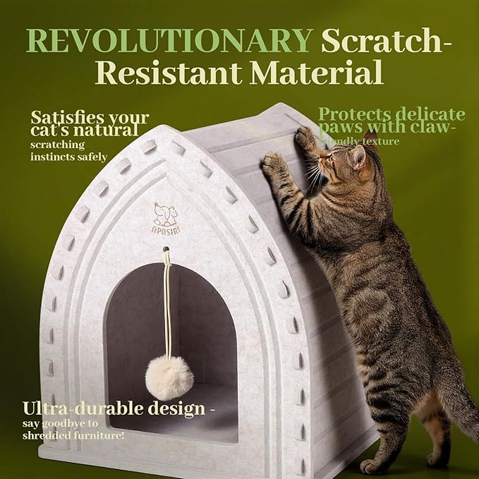 Apasiri Cat House for Indoor Cats: Innovative Polyester Fiber Cat Bed Cave, Sturdy and Scratch-Resistant, Compatible with Heating Pads. Original Castle Design_he Ultimate Gift for Your Feline Friend