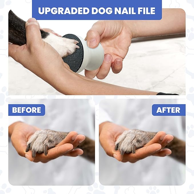 Dog Nail File - Upgraded Dog Nail Scratch Board - 1 White Nail File for Dogs w/ 4 Replaceable Sandpapers - Dog Nail Trimmers - Round Dog Nail Grinder for Pet Nails - Relaxing Dog Nail Trimming Board