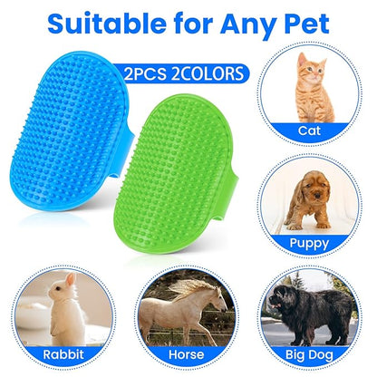 2Pcs Dog Bath Brush Scrubber, Rubber Pet Shampoo Curry Brush/Dog Massage Comb with Adjustable Ring Handle, Dog Shower Brush Puppy Brushes for Long Short Hair Dogs Cats Grooming Supplies