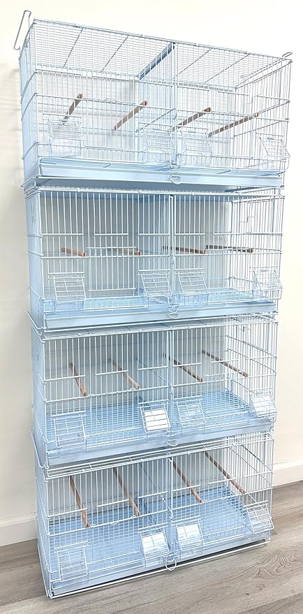 LOT of White Stackable Breeder Bird Flight Cage with Removable Center Divider and Breeding Nest Box Doors (White, 26.5"x11"x15"H Lot of 4)