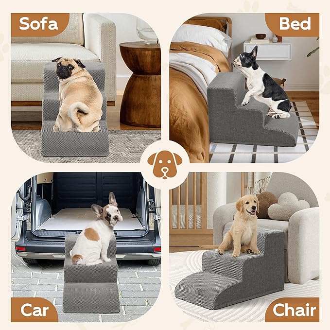 High Density Foam Dog Stairs Ramp for Beds Couches, Romrol 15.7" H Pet Steps with Durable Non-Slip Waterproof Fabric Cover, Dog Slope Stairs Friendly to Small Dogs and Cats or Pets Joints