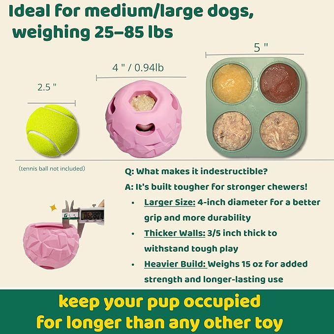 Interactive Dog Chew Toys, Large Dog Toys, DIY Treat Dispenser, Puzzle Toys for Dogs  Reduce Anxiety & Boredom, Homemade Treat Dispenser, Birthday Gifts for Dogs, Diamond Pattern Pink (25-85 lbs)