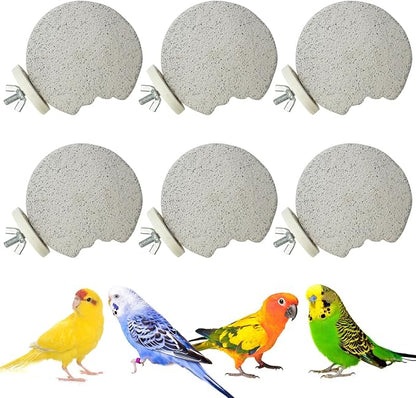 PINVNBY 6 PCS Bird Perch Parrot Beak Grinding Stone Calcium Mineral Parrot Perch Foot Claws Trimmer Chewing Toy Bird Cage Accessories for Small Medium Budgie Cockatiel Conure Lovebird (Lune)