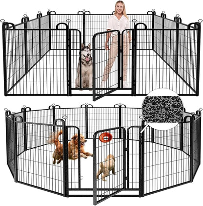 Dog Playpen Outdoor 12 Panels Heavy Duty Dog Fence 40" Height Anti-Rust with Doors Portable for RV Camping Yard, Total 27FT, 58 Sq.ft, Snowy Black