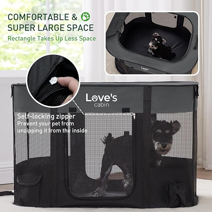 Love's cabin Pet Puppy Dog Playpen, Medium Dog Tent Crates Cage Indoor/Outdoor, Portable Exercise Playpen for Dog and Cat, Foldable Pop Up Dog Kennel Playpen with Carring Case (M, Grey)