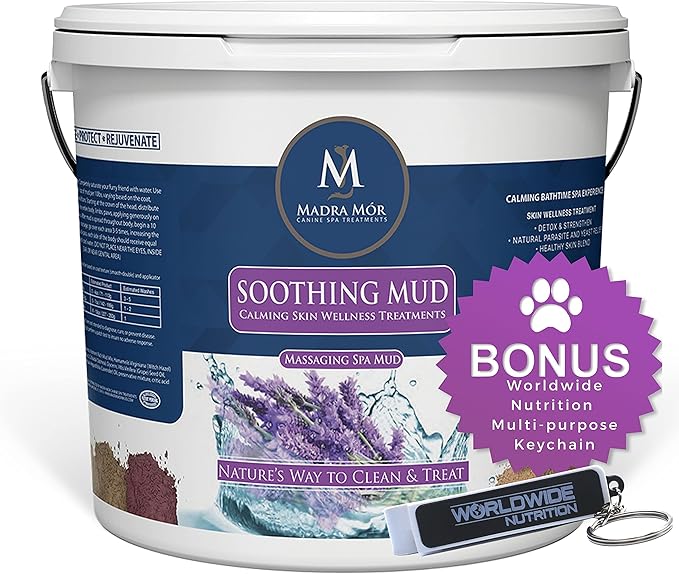 Madra Mor Soothing Dog Essentials Mud Bath | Dog Bath Dog Hot Spot Treatment for Dog Allergy & Dog Itch Relief | Dog Coat Skin Care Products | 7.5lb Pail w Worldwide Nutrition Multi Purpose Key Chain