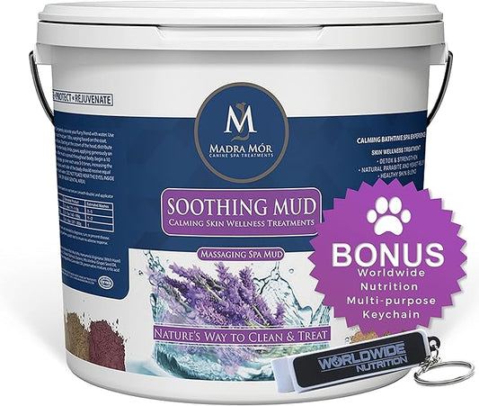 Madra Mor Soothing Dog Essentials Mud Bath | Dog Bath Dog Hot Spot Treatment for Dog Allergy & Dog Itch Relief | Dog Coat Skin Care Products | 7.5lb Pail w Worldwide Nutrition Multi Purpose Key Chain