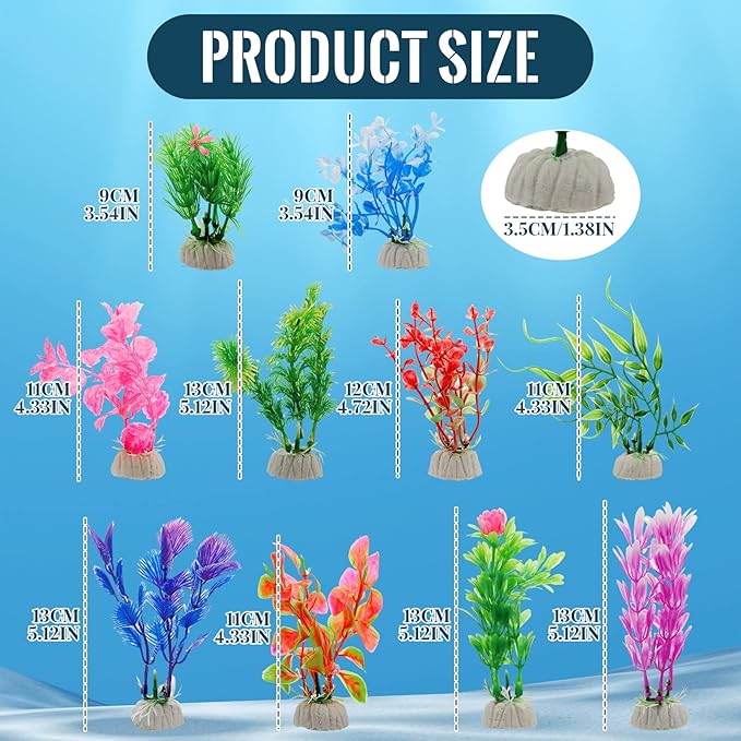 Tigeen 80 Pcs Aquarium Fish Tank Decorations Aquatic Artificial Colorful Fish Tank Accessories Aquarium Plants Small to Large Size Style Lifelike Plants Decor for Household Office DIY