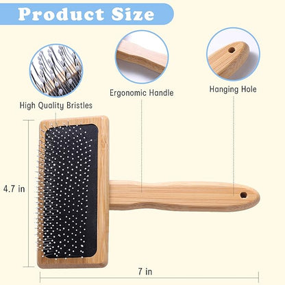 Dog Brush for Removing Shedding, Tangles and Fluff, Pin Brush for Dogs and Cats with Bamboo Handle, 1 Count, Oblong, All Hair Type, Pet Grooming Brush, Promotes Pet Relaxation