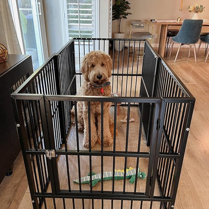 Dog Playpen - 32" Height Dog Pen, Heavy Duty Puppy Pen with Door, Safe & Sturdy, Easy Assemble for Indoor/Outdoor Pet Playpen (6 Panels with Door, Black)