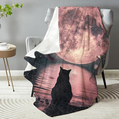 Aesthetic Cat Blanket Flannel Throw Blanket - Soft Plush, Comfy, Lightweight, Warm, Fuzzy, All-Season Gift for Sofa, Bedroom, Bed, Living Room, Outdoor Use for Men Women 50in×40in
