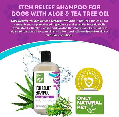 Only Natural Pet Itch Relief Shampoo with Aloe + Tea Tree for Dogs, Oatmeal Dog Shampoo for Dry Itchy Skin Allergies, Anti Itch Sensitive Skin No Sulfates, Parabens, Phosphates, Phthalates - 16.9 Oz