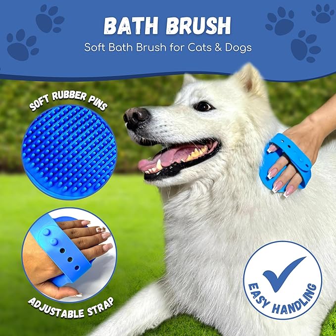 Complete Dog Brush set, 5-in-1 Grooming kit with Slicker Brush, Rubber Massage Brush, Nail Clipper, File, and Undercoat Rake.