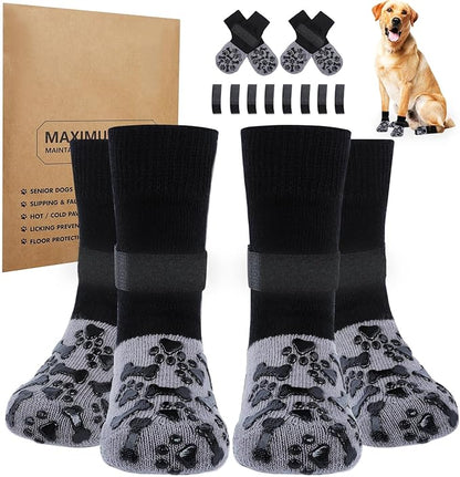 Non-Slip Dog Socks for Hot/Cold Pavement and Hardwood Floors - Prevents Licking and Slipping, and Provides Dog Paw Protection Dog Grip-Enhanced Shoes & Boots for Small,Medium,Large and Senior Dogs
