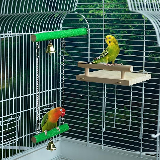 Bird Perches for Cage, Natural Wood Platform Bird Swing Bird Perch Stand Paw Grinding Stick for Parakeet Cockatiels Lovebirds Cage Accessories