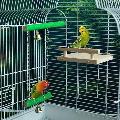 Bird Perches for Cage, Natural Wood Platform Bird Swing Bird Perch Stand Paw Grinding Stick for Parakeet Cockatiels Lovebirds Cage Accessories