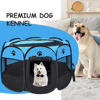 Mile High Life | Foldable Dog Playpen | Portable Dog Crate w Removable Shade Cover | Dog Kennel Indoor/Outdoor w Carry Case | Pen Tent for Dog/Cat/Rabbit(Blue+Black, Small (29"x29"x17"))