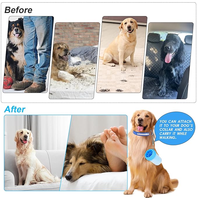 Dog Paw Cleaner, Medium, Blue - Effective, Safe, Portable Silicone Bristles Cleaning Brush. A Great Gift. Includes Free Bath Brush and 90-day Guarantee. For Active Dog Owners