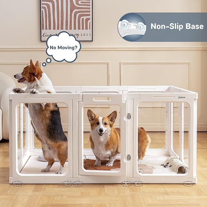 Acrylic Dog Playpen Indoor, 24 H Plastic Pet Playpen with Door, Clear Pet Play Pen for Puppy Cat Rabbit Ferret, Easy Assemble Dog Pen, Preferable for Small Cage, White 10 PCS