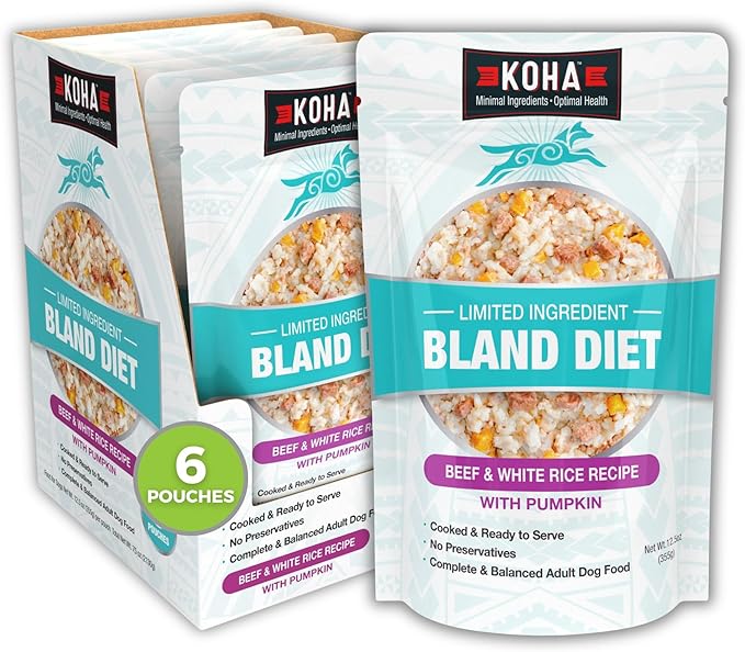 KOHA Limited Ingredient Bland Diet for Dogs, Beef and White Rice Recipe Sensitive Stomach Wet Dog Food, Gentle Formula Easy to Digest Bland Diet Dog Food, Pack of 6