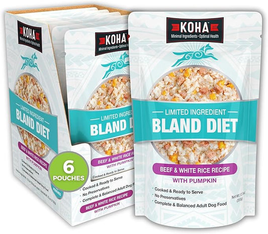 KOHA Limited Ingredient Bland Diet for Dogs, Beef and White Rice Recipe Sensitive Stomach Wet Dog Food, Gentle Formula Easy to Digest Bland Diet Dog Food, Pack of 6