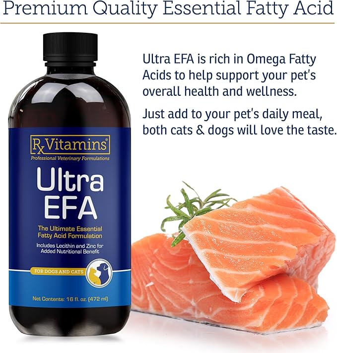 Rx Vitamins Ultra EFA Omega 3 Fish Oil for Dogs & Cats - Promotes Heart, Brain, and Joint Health with Vitamin E, Biotin, and Zinc - Liquid Fish Oil for Itch Relief & Dog Shedding - 16 oz