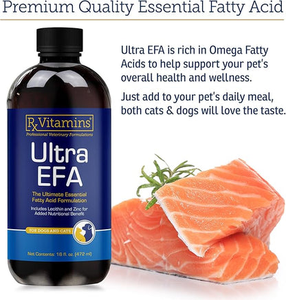 Rx Vitamins Ultra EFA Omega 3 Fish Oil for Dogs & Cats - Promotes Heart, Brain, and Joint Health with Vitamin E, Biotin, and Zinc - Liquid Fish Oil for Itch Relief & Dog Shedding - 16 oz