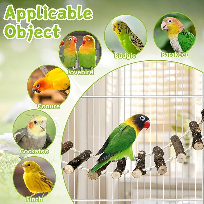 BNOSDM Birds Rope Ladder Toy 2Pcs Wooden Bird Hanging Ladders Pet Climbing Ladder Swing Parakeet Cage Accessories Suit for Budgie, Lovebird, Conure, Cockatoo, Finch
