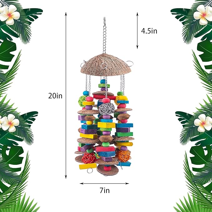 EBaokuup Large Bird Parrot Toys, Colorful Wooden Blocks Bird Chewing Toy Parrots Cage Bite Toy for Macaws Cokatoos African Grey and Large Medium Parrot Birds