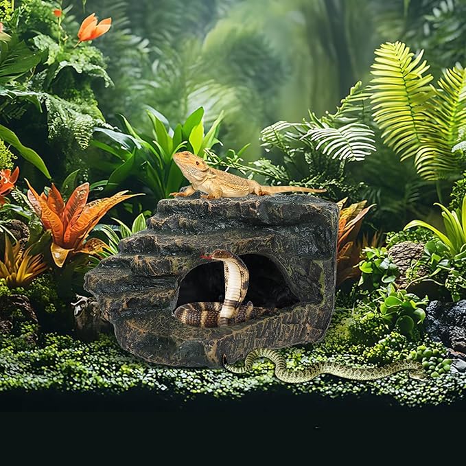 Reptile Tank Accessories, Turtle Tank Accessories, Fish Tank Accessories, Perfect Large Reptile Hide, Aquarium Decor, Professional Turtle Basking Platform (Antique)