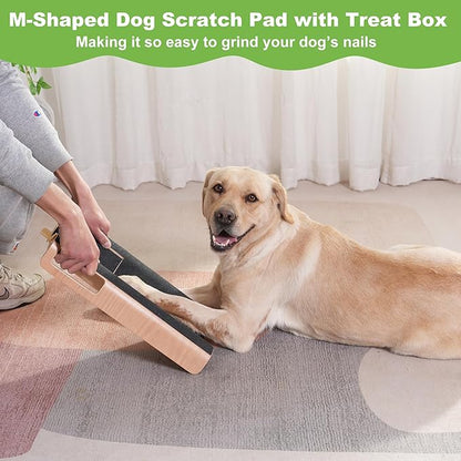 M-Shaped Dog Scratch Pad for Nails with Treat Box, Dog Nail Scratch Board for Large Dogs, Dog Nail File Toy and Shorten Dog_ Side Nail Easier (with Treat Box, XL)