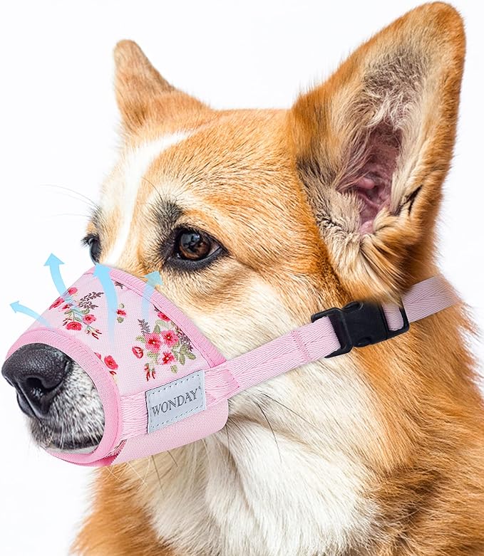 Dog Muzzle for Small Medium Large Dogs, Dog Muzzles for Biting Barking and Chewing Puppy Muzzle Nylon Soft Mesh Breathable Adjustable Loop Muzzle Anti-Dropping (Pink Flower, XL)