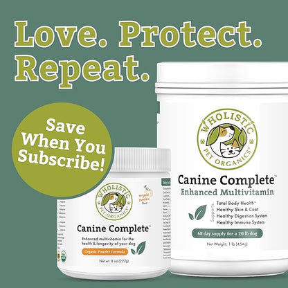 Wholistic Pet Organics Canine Complete - Dog Multivitamin Powder - 8 Oz - Daily Dog Vitamins and Supplements for Homemade Food - Immune System, Skin, Coat & Overall Health - Small and Large Breed